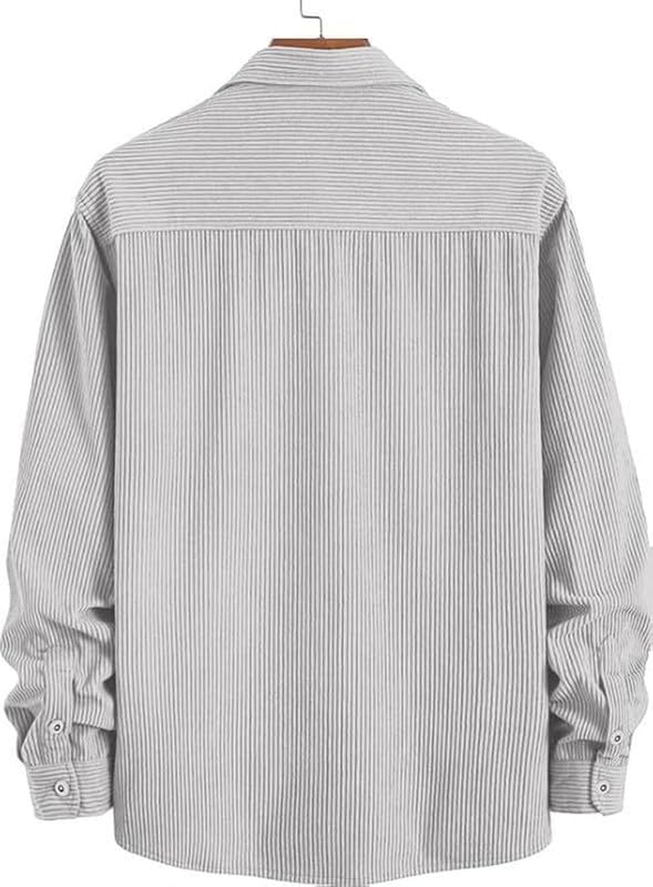 Image of DEELMO Men's Full Sleeve Corduroy Shirt | Stylish Textured Casual Button-Down Shacket for Autumn Winter | Dual Pocket Front Design | Ideal for Layering and Daily Outfits