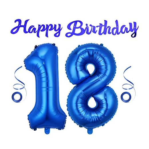 Jrzyhi Ballonger siffror ballong 18. Födelsedag blå jättestor folieballong nummer 18 helium nummer stort XXLnummer 18. Grattis på födelsedagen 18 år jättemånga ballonger för födelsedag, bröllop fest dekoration 32 tum