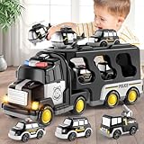 Beby Buty 5 in 1 Police Trucks Cars Toys for Toddlers 3-5, Boy Toddler Car Truck Toys with Light Sound, Birthday Gifts Toys for 3 4 5 6 Year Old Boy, Transport Carrier Truck for Toddlers 3-5 Years