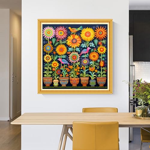 Image of Foxhool Stamped Cross Stitch Kits,11CT Printed Cross Stitch Pattern Full Embroidery Kits for Beginner Needlepoint Kits-Magic Flower Bonsai 18x18 inch