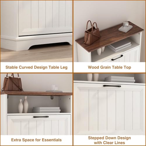Image of 24 inch W Hidden Shoe Storage Cabinet with 2 Flip Drawers & Open Storage