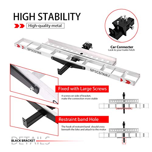 SPECSTAR Heavy Duty 400 Lbs Capacity Steel Motorcycle Carrier Anti Tilt Hitch Mounted Scooter Dirt Bike Rack with Loading Ramp and Locking Device