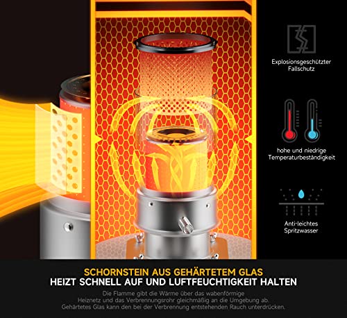Petroleumofen für innenräume Homelux 6L Petroleumofen,9.000 BTU/ h Heizung Ohne Strom,Mobile Petroleum Heizung Petroleumheizung 20㎡ Heizbereich, mit Kleidersack, Schornstein aus gehärtetem Glas(TS- 77)-2