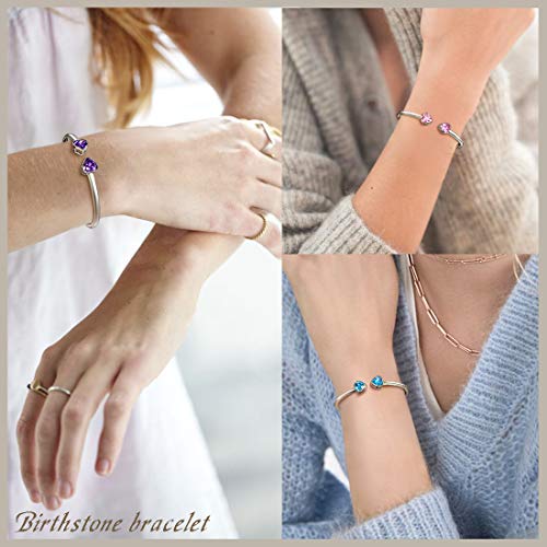 Beautlace February Birthstone Adjustable Braceletss Silver Plated Birth Stone Open Double Heart Bracelets Birthday Gifts Jewelry For Girls And Women Kb0018F #TOP1