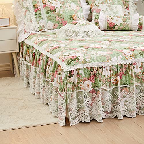 Fadfay French Country Bedding Set Twin Cotton Girls Floral Duvet Cover 4 Piece- White Lace Luxury Princess Dust Ruffle 18'' Split Corner Bed Skirt #TOP5
