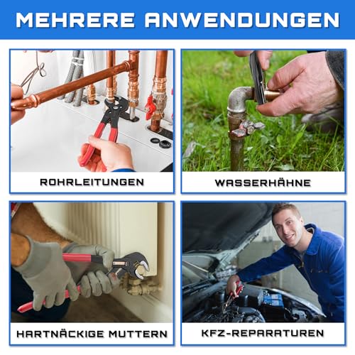 EffektWerk - 3-teiliges Wasserpumpenzangen-Set - 18 cm, 25 cm, 30 cm - Rutschfeste Klempnerzange, Nut- und Federzange mit verstellbaren Backen