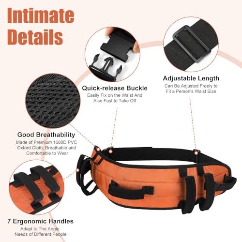 Rhino Valley Gait Belt Transfer Belt for Senior with 7 Handles, 59\" Anti-Slip Transfer Belt for Elderly, Lift Belt with Quick Release Buckle, Medical Nursing Safety Patient Assist, Orange