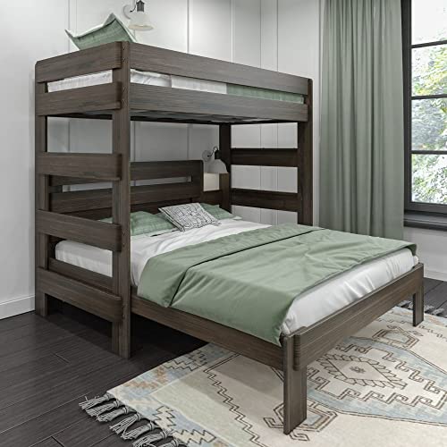 Max & Lily Modern Farmhouse Bunk Bed, L Shape Twin-Over-Queen Bed Frame For Kids, White Wash #TOP3