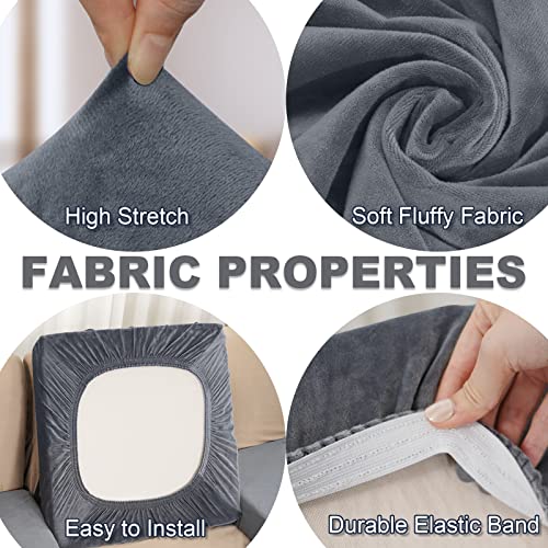 Bt.wa Sectional Couch Covers For 3-Piece Seat Cushion Velvet Sofa Cushion Cover L Shape Separated Couch Slipcover With 2 Pcs Pillowcases Furniture Protector (Sofa 2 Seater + 1 Chaise, Dark Grey) #TOP2
