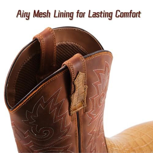 Image of SUREWAY Cowboy Boots For Men - Mens Square Toe Western Boot,Oil /Slip Resistant,Durable Fashionable Classic Pull on 10 Inch Boots Mid Calf Wellington Boots