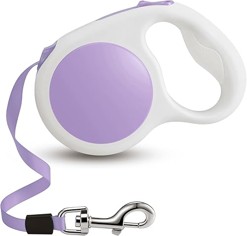 Correa retráctil color morado lavanda de 10 pies para perros y gatos pequeños y medianos, freno de un botón, pausa, bloqueo LFCXHTY
