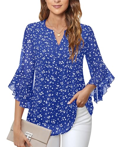 Image of Timeson Women's Short Sleeve V Neck Blouses Shirts Floral Double Layers Mesh Tunics Tops