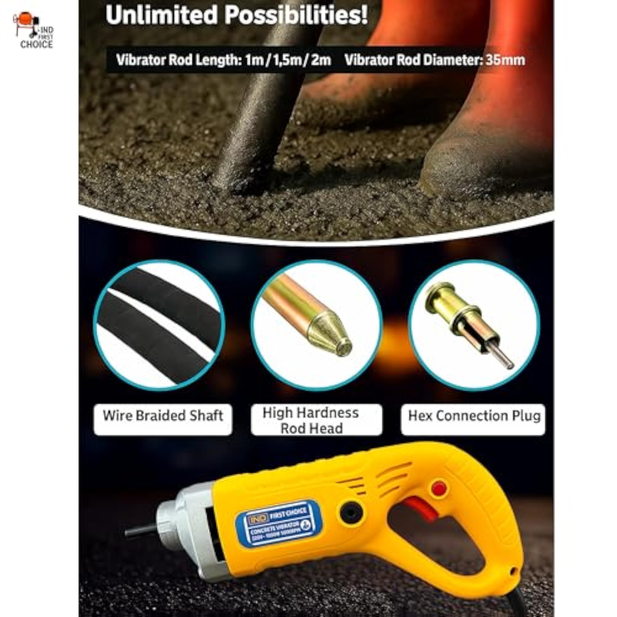 Concrete Vibrator 1000W with Copper Armature