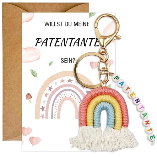 Dongcill Patentante Fragen Geschenk - Willst du meine Patentante sein - Grußkarte mit Umschlag zum Selber Beschriften Patentante Schlüsselanhänger Taufpatin Geschenke zum Taufe Firmung