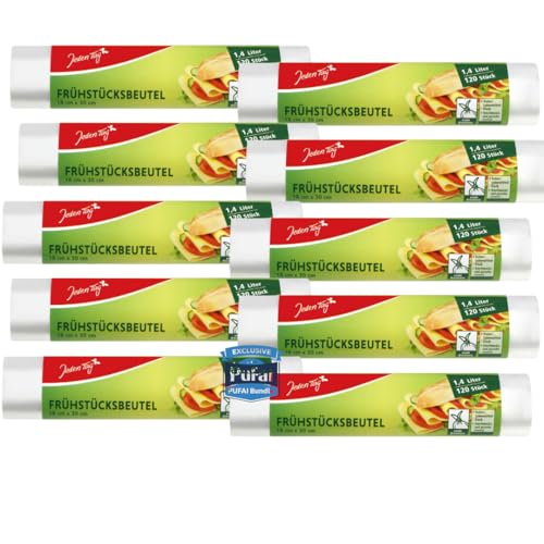 Jeden Tag Frühstücksbeutel zum Knoten, 1,4 Liter, 18x30 cm, 120 Stück, 10er Pack