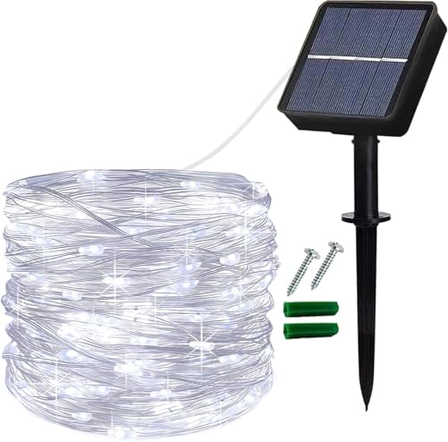 Lezonic Solar Fairy Lights, 12M/40Ft 120LED Copper Wire String Lights, Solar Garden Lights with 8 Modes for Indoor/Outdoor, Patio, Gate, Yard, Fence, Gazebo, Wedding, Party Decoration (Cool White)