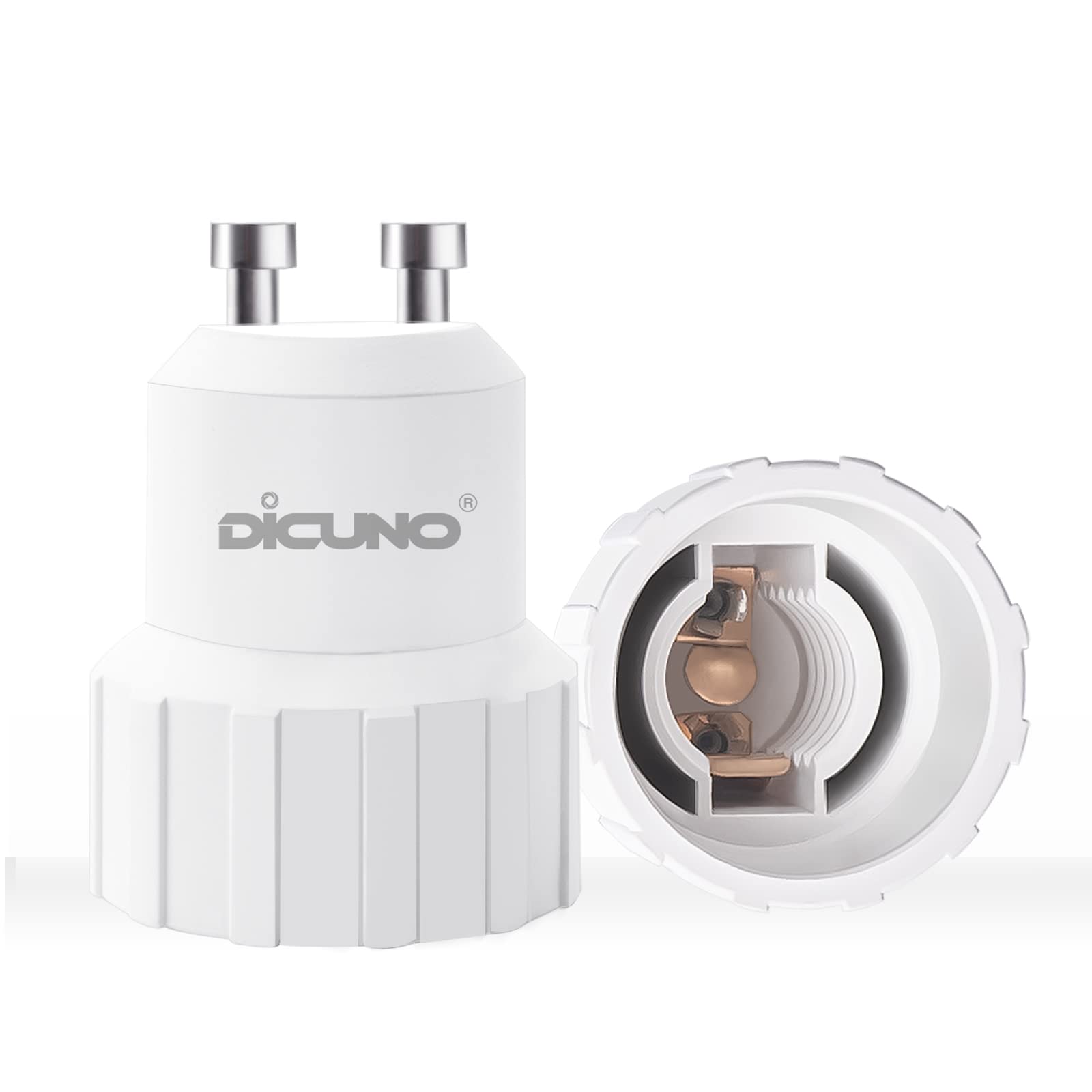 DiCUNO GU10 auf E14 Lampensockel Adapter, Konverter von GU10 bis E14 für LED Lampe, Glühnbirne, Halogen, CFL-Lampe, max. 60W, 250V, hitzebeständig bis 125°C, 2er Pack