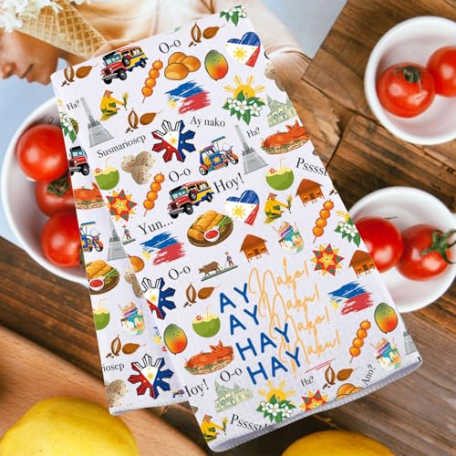 Toalla de cocina de Filipinas con mapa estampado resistente y frase tradicional 4