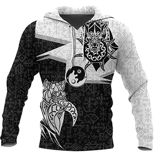 Sweat capuche loup viking Fenrir avec impression 3D textile premium