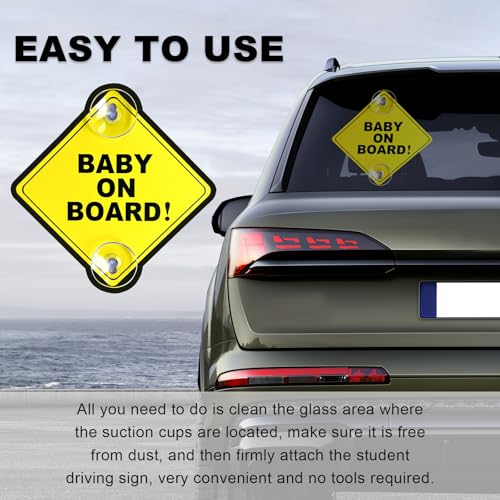 Image of Wevdn 2PCS Baby On Board Sticker for Car Window, 5''x5'' Removable Baby Safety Warning Sign with Suction Cup, Reusable Baby On Board Decal Sticker for Families with Children