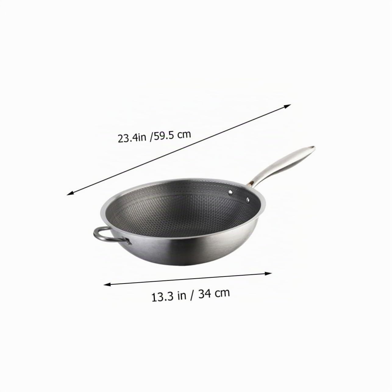 Ciieeo Padella wok a nido d'ape in acciaio inox a doppia maniglia con fondo piatto per a gas e induzione accessorio da cucina pentola antiaderente