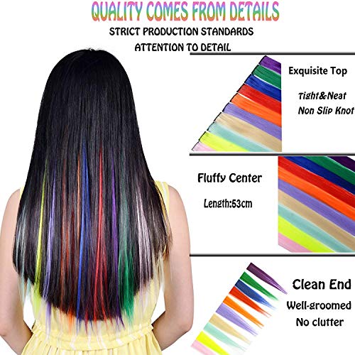 Hawkko 12PCS Straight Colored Clip in Hair Extensions Party Highlight Multiple Colors Hairpieces (12pcs-Sky Blue)