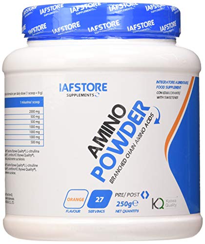 Iafstore Supplements Amino Powder integratore di aminoacidi ramificati in rapporto 4:1:1 con aggiunta di Taurina, L-Glutammina, L-Ornitina HCI e Citrullina (Arancia, 250 grammi)