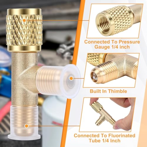 Adaptador Tee Acoplador Rápido Latón 1/4 pulg Valv R22 R12 R134 miniatura 2