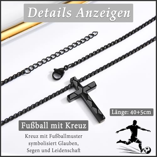 FAOMZQ Fussball Geschenke Jungen, Fußball Geschenke für Jungs, Fussball Kette für Junge, Kreuz Kette mit Fußball für Sohn Bruder Enkel Neffe zum Geburtstag Weihnachten Abschluss Jugendweihe Kommunion
