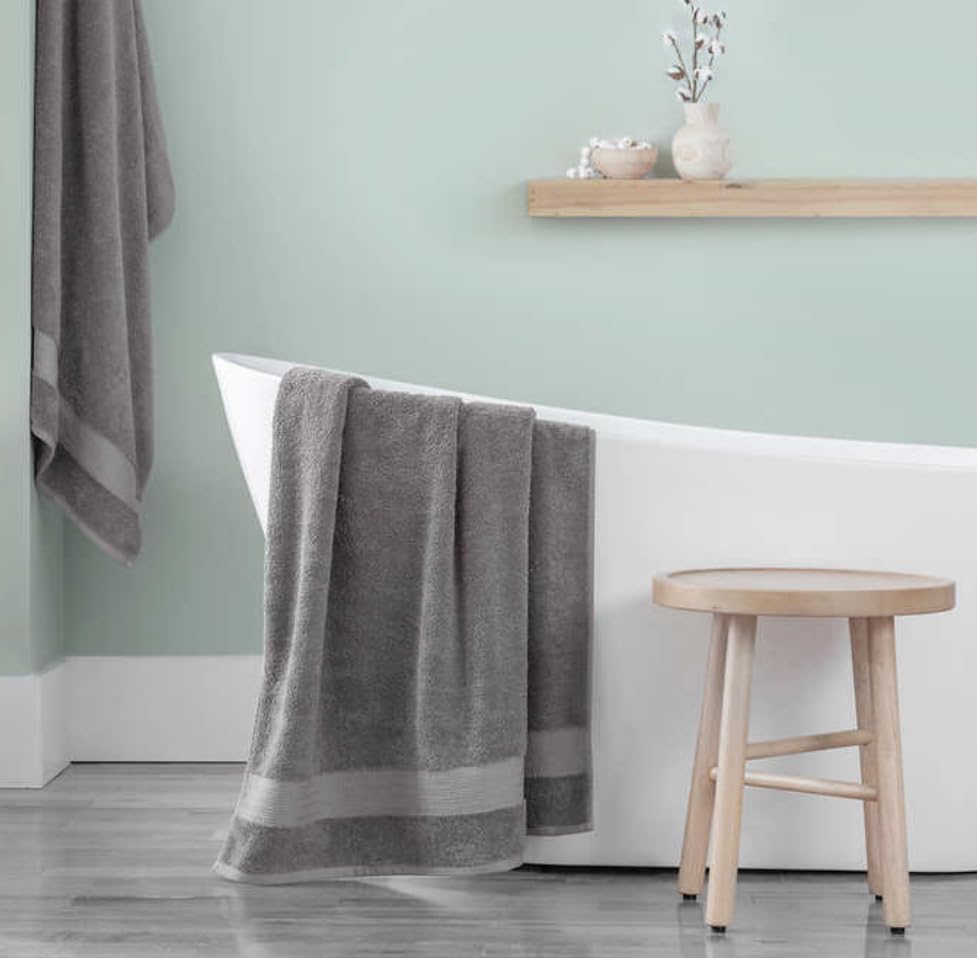 Purely Indulgent Bath Towel Set of 4-100% Cotton and Quick Dry Soft and Thick Durable (4 Grey)