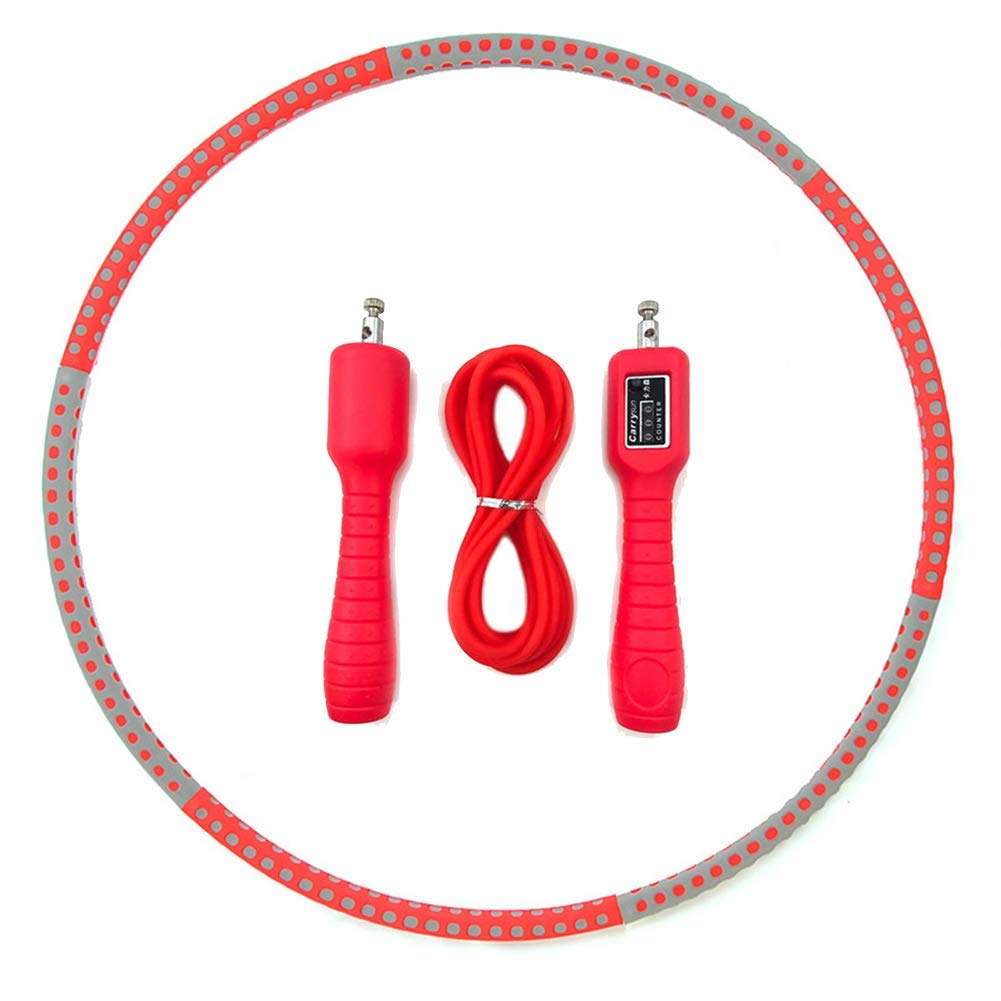 Cerchio di fitness Corda for saltare + Yoga fitness Hula Hoops for adulti, 6 PCS Tubi Weighted Hula Hoop for adulti, staccabile Hoola Hoops for vita sottile Fitness Sport Esercizio Vita Trainer Circle
