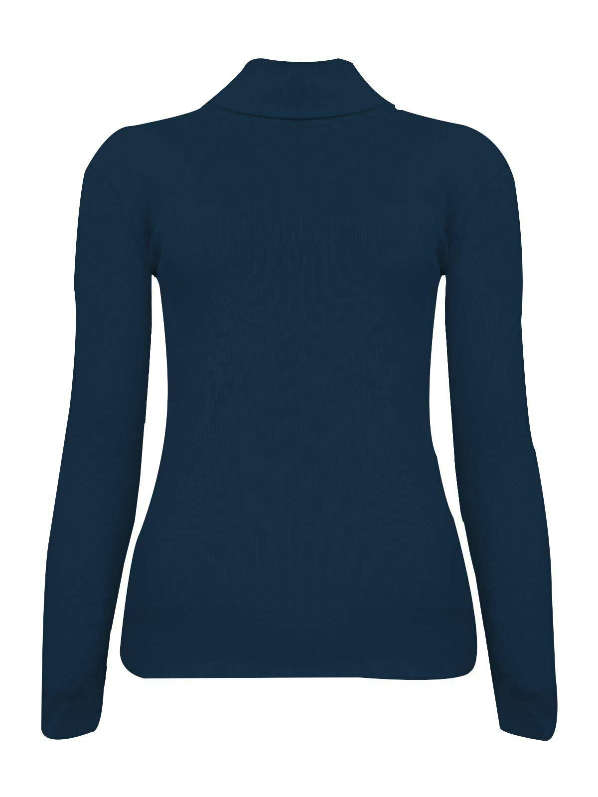 METLUQ M0D4 Womens Ribbed Long Sleeve Jumper Turtle Polo Neck Casual Plain Pullover Tops (Navy, UK 12-14)