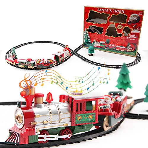22 Pièces Train de Noël Électrique avec Rails, Lumières, Sons & Accessoires - avec Boîte-Cadeau - Déco de...