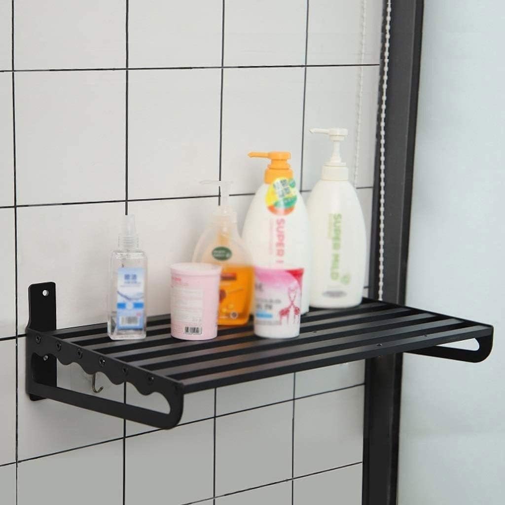 Bathroom Shelf Wall Mounted Storage Rack, Metal, Black it is Made of Thick Materials
