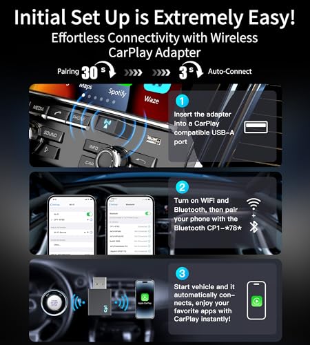 Wireless CarPlay Adapter for iPhone, 2025 Upgraded Wired to Wireless for Apple CarPlay, Mini USB Design Car Play Adapter, Plug and Play, Stable Connection with OEM Wired CarPlay Vehicles & iOS 10+