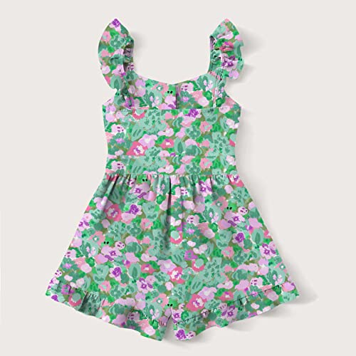 Valphsio Girls Jumpsuits Spaghetti Strap Summer Print Flutter Sleeve Romper V-Neck Button Ruffle Shorts #TOP1