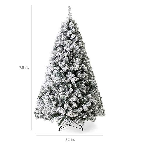 Best Choice Products 7.5Ft Pre-Lit Snow Flocked Artificial Holiday Christmas Pine Tree For Home, Office, Party Decoration W/ 550 Warm White Lights, Metal Hinges & Base #TOP6