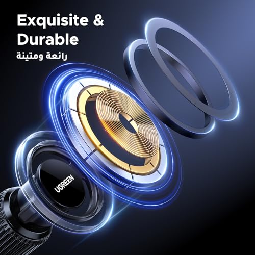 يوجرين حامل جوال للسيارة ماجسيف مغناطيسي، [دوران 360 درجة فائق الثبات]، قفل تلقائي بيد واحدة، ملحقات حامل الهاتف المحمول التي لا تسد فتحة التهوية، مناسب لهاتف ايفون 16/15/14/13، سامسونج S25/24/23