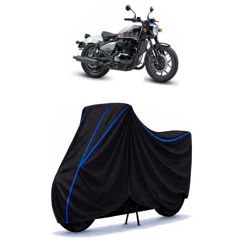Image of Shotgun 650 Bike Cover Water Resistant Universal Motorcycle Rain | Heavy Duty UV Protection, Dust, Scratch Indoor Outdoor All Weather with Black Blue Piping Elastic
