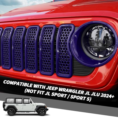 Image of 9PCS Headlight Cover & Front Grill Mesh Inserts Compatible with Jeep Wrangler JL JLU 2024+, NOT FIT JL Sport /Sport S (Purple)