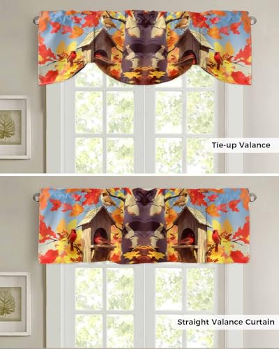 SODIKA Cortinas de amarrar de outono de Ação de Graças para janelas casa de pássaros em uma árvore d