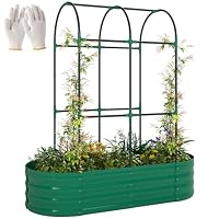Outsunny Galvanised Raised Garden Bed w/Arched Trellis 4x2x4.6ft, Green