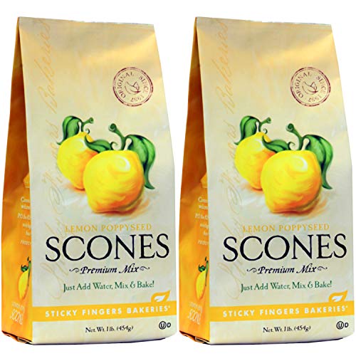 English Scone Mix, Lemon Poppyseed by Sticky Fingers Bakeries – Easy to Make English Scones Fresh Baked, Makes 12 Scones (2 pk)