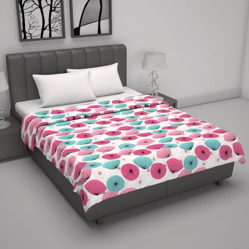 Image of Divine Casa Glace Cotton 120 GSM Reversible Lightweight Printed Double Bed AC Dohar Winter Blanket Quilt - Pink and Turquoise| TC - 120