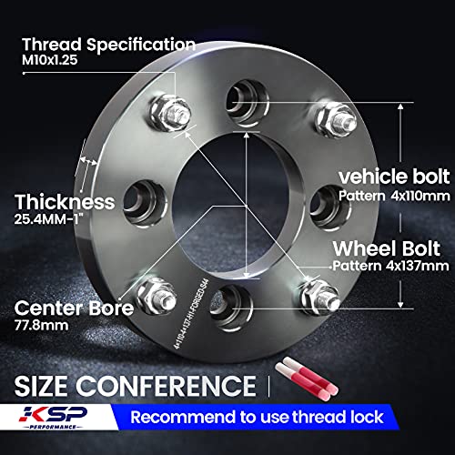 Ksp 4X110 To 4X137 Wheel Adapters Fit For Kawasaki Can-Am Suzuki Wheels On Honda Yamaha Vehicel, 1Inch(25Mm) Change Bolt Pattern Wheel Spacers With 77.8Mm Hub Bore 10Mmx1.25 Studs, 4Pcs Gray #TOP1
