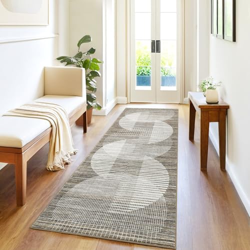 Garvee Washable Runner Rug, 2x6 Non Slip Modern Hallway Rug Runner, Stain Resistant Low Pile Faux Wool Contemporary Throw Carpet Runner for Bedroom, K