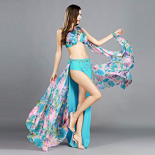 Costume de danse du ventre ajusté pour éviter les glissements ensemble bleu 4 pièces S