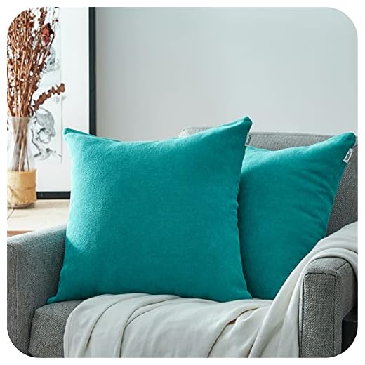 Topfinel Juego 2 Fundas Cojines Hogar Algodón Lino Decorativa Chenilla Almohadas Fundas de Color sólido para Sala de Estar sofás 45x45cm Azul Turquesa