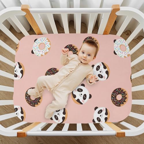 Image of Donuts Panda Salmon Fitted Crib Sheet for Boys Girls Baby Pack and Play Sheets for Crib Mattress,39 x 27 in
