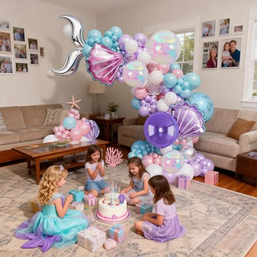 Kit arche de ballons sirène aux reflets nacrés et grands ballons 4D - 6